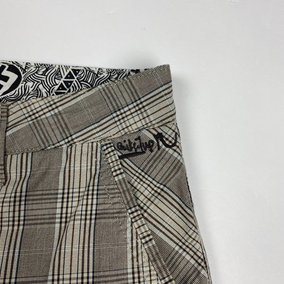 Quiksilver Shorts Mens 32 Cotton Brown Check Plaid Chino Golf Bermuda - Picture 4 of 11